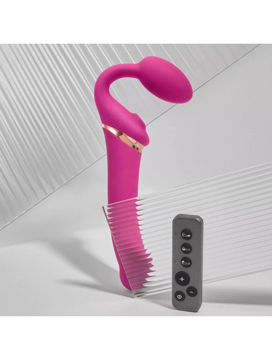 Ярко-розовый безремневой страпон Multi Orgasm Bendable Strap-On size XL с клиторальной стимуляцией - Strap-on-me - купить с доставкой в Нижнем Тагиле