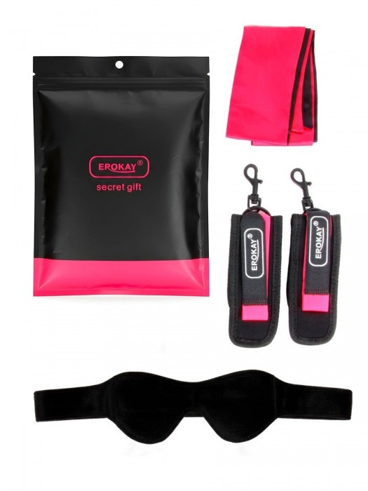 Черно-розовый эротический набор: маска, наручники и повязка - Erokay - купить с доставкой в Нижнем Тагиле