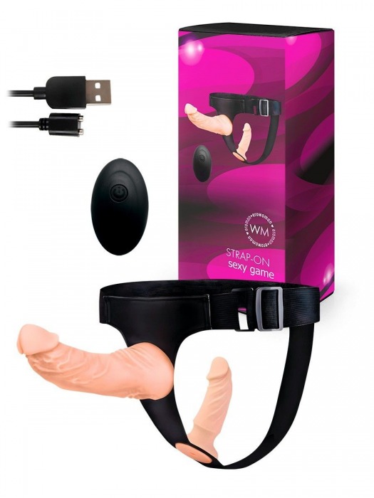 Женский страпон с 2 насадками, вибрацией и пультом ДУ - Erowoman-Eroman - купить с доставкой в Нижнем Тагиле