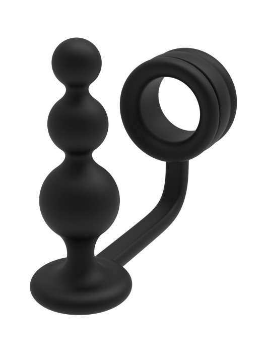 Черное эрекционное кольцо с анальной елочкой Cockring With Beaded Anal Plug - Dream Toys - в Нижнем Тагиле купить с доставкой