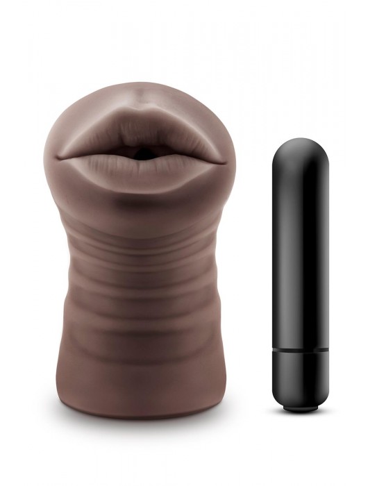 Коричневый мастурбатор-ротик Krystal Vibrating Masturbator - Blush Novelties - в Нижнем Тагиле купить с доставкой