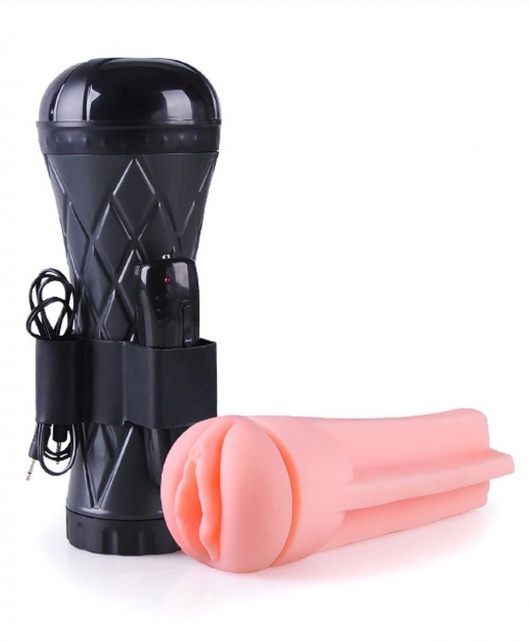 Телесный мастурбатор-вагина в черной колбе с вибрацией - Boys of Toys - в Нижнем Тагиле купить с доставкой