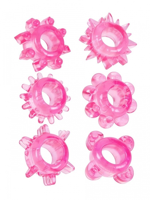 Набор из 6 розовых эрекционных колец с различным рельефом - Erowoman-Eroman - в Нижнем Тагиле купить с доставкой