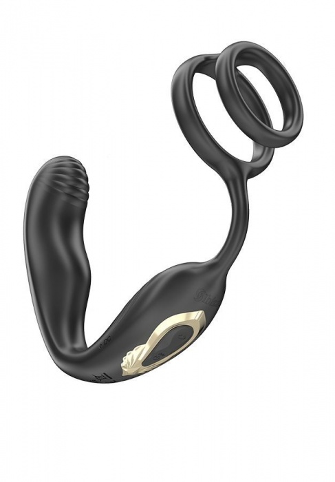 Черная анальная пробка с вращением и эрекционными кольцами - Ibiza - в Нижнем Тагиле купить с доставкой