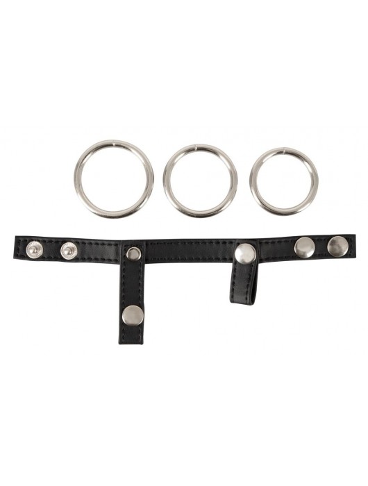 Подхват для мошонки с 3 съемными эрекционными кольцами Leder-Riemen - Orion - в Нижнем Тагиле купить с доставкой