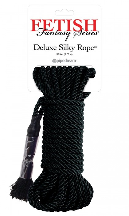 Черная веревка для фиксации Deluxe Silky Rope - 9,75 м. - Pipedream - купить с доставкой в Нижнем Тагиле