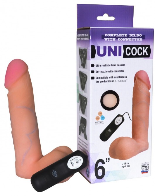 Фаллическая насадка Харнесс UNICOCK 6  с вибрацией - 18 см. - LOVETOY (А-Полимер) - купить с доставкой в Нижнем Тагиле