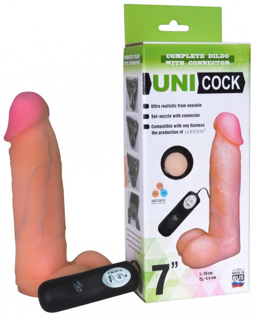 Фаллическая насадка Харнесс UNICOCK 7  с вибрацией - 19 см. - LOVETOY (А-Полимер) - купить с доставкой в Нижнем Тагиле