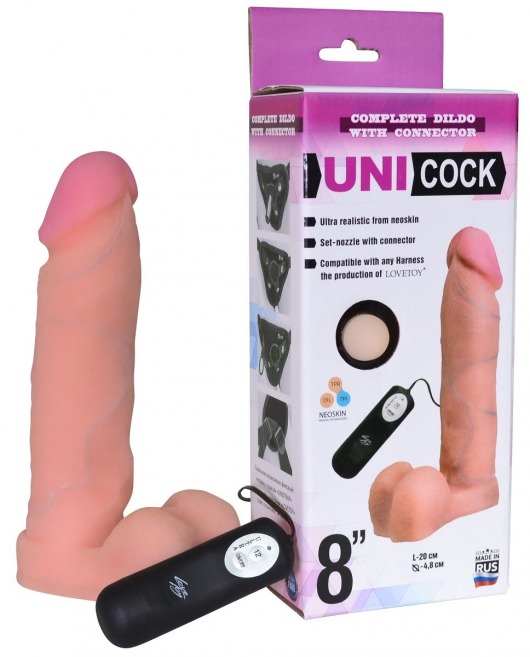 Фаллическая насадка Харнесс UNICOCK 8  с вибрацией - 20 см. - LOVETOY (А-Полимер) - купить с доставкой в Нижнем Тагиле