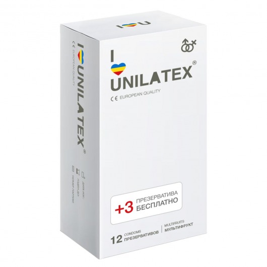 Разноцветные ароматизированные презервативы Unilatex Multifruit  - 12 шт. + 3 шт. в подарок - Unilatex - купить с доставкой в Нижнем Тагиле