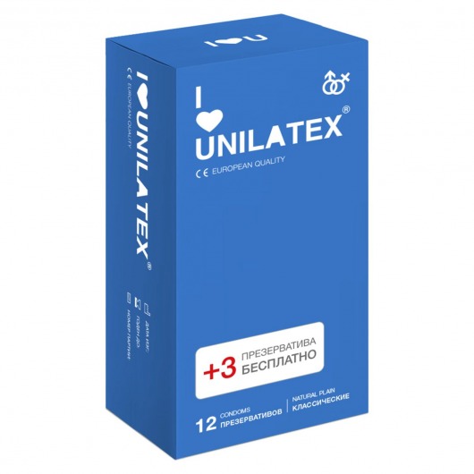 Классические презервативы Unilatex Natural Plain - 12 шт. + 3 шт. в подарок - Unilatex - купить с доставкой в Нижнем Тагиле