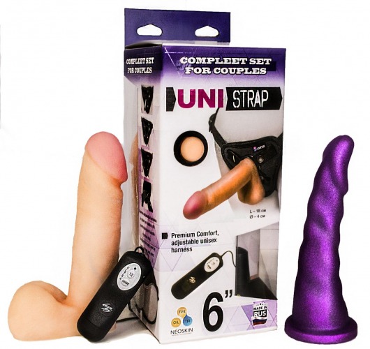 Вибрострапон с двумя насадками UniStrap - 18 и 18 см. - LOVETOY (А-Полимер) - купить с доставкой в Нижнем Тагиле