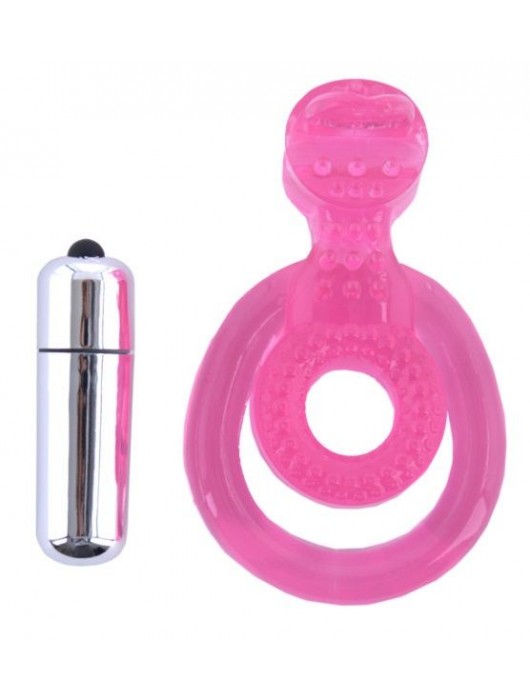 Розовая вибронасадка со стимулятор клитора   Язычок - Toyfa Basic - в Нижнем Тагиле купить с доставкой