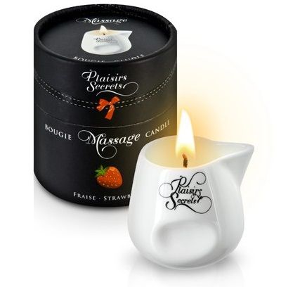 Массажная свеча с ароматом клубники Bougie de Massage Gourmande Fraise - 80 мл. - Plaisir Secret - купить с доставкой в Нижнем Тагиле