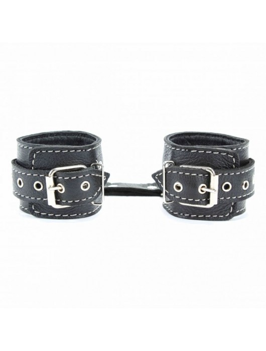 Чёрные кожаные наручники с крупной строчкой - БДСМ Арсенал - купить с доставкой в Нижнем Тагиле