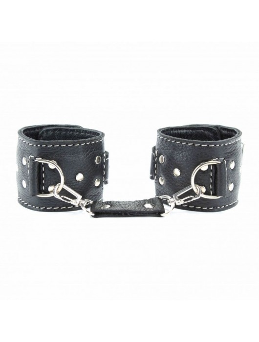 Чёрные кожаные наручники с крупной строчкой - БДСМ Арсенал - купить с доставкой в Нижнем Тагиле