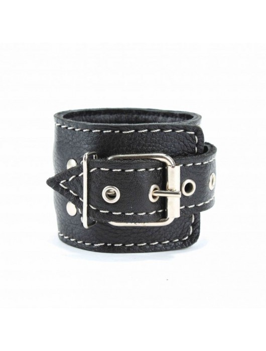 Чёрные кожаные наручники с крупной строчкой - БДСМ Арсенал - купить с доставкой в Нижнем Тагиле