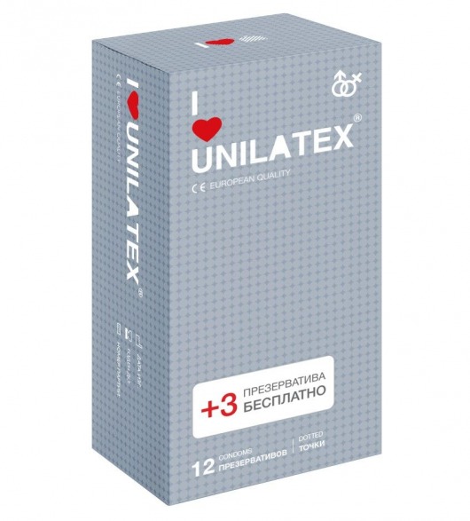 Презервативы с точками Unilatex Dotted - 12 шт. + 3 шт. в подарок - Unilatex - купить с доставкой в Нижнем Тагиле