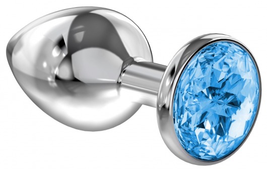 Большая серебристая анальная пробка Diamond Light blue Sparkle Large с голубым кристаллом - 8 см. - Lola Games - купить с доставкой в Нижнем Тагиле
