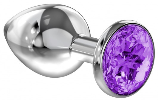 Большая серебристая анальная пробка Diamond Purple Sparkle Large с фиолетовым кристаллом - 8 см. - Lola Games - купить с доставкой в Нижнем Тагиле