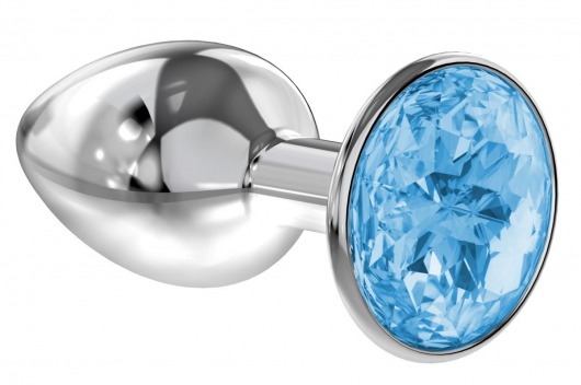 Малая серебристая анальная пробка Diamond Light blue Sparkle Small с голубым кристаллом - 7 см. - Lola Games - купить с доставкой в Нижнем Тагиле