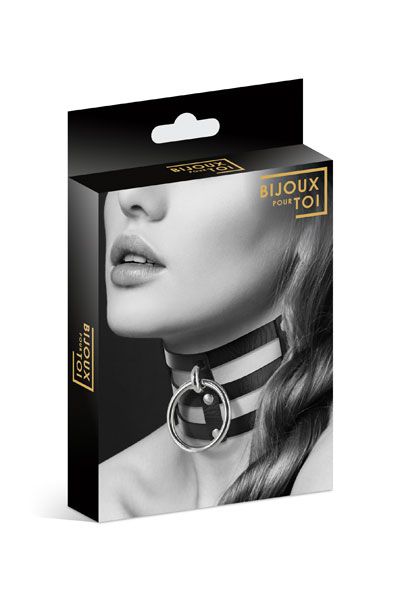 Чёрный тройной чокер с большим кольцом - Bijoux Pour Toi - купить с доставкой в Нижнем Тагиле