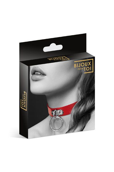 Красный узенький чокер с кольцом - Bijoux Pour Toi - купить с доставкой в Нижнем Тагиле
