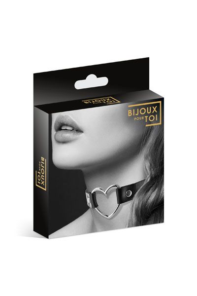 Чёрный чокер с кольцом в форме сердца - Bijoux Pour Toi - купить с доставкой в Нижнем Тагиле