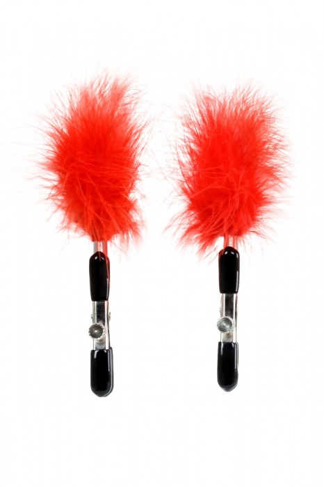 Зажимы для сосков с красным пухом Theatre - ToyFa - купить с доставкой в Нижнем Тагиле