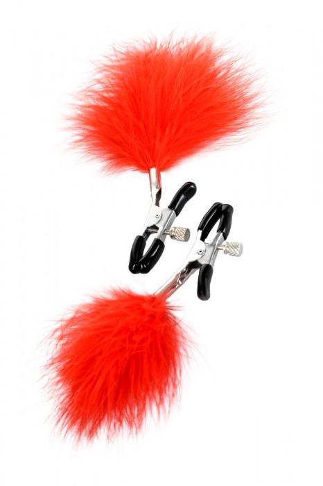 Зажимы для сосков с красным пухом Theatre - ToyFa - купить с доставкой в Нижнем Тагиле