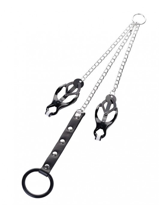 Черно-серебристые зажимы для сосков с кольцом для пениса TOYFA Metal - ToyFa - купить с доставкой в Нижнем Тагиле