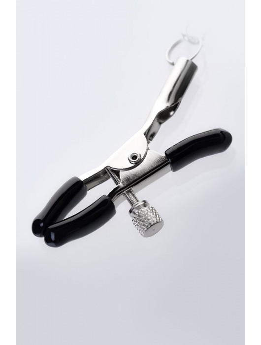 Серебристо-чёрные зажимы для сосков с кольцом для пениса TOYFA Metal - ToyFa - купить с доставкой в Нижнем Тагиле